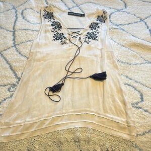 Knox Rose Cream Tie Front Embellished Blouse